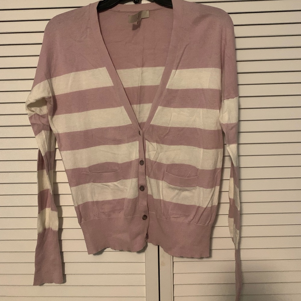 LOFT Pink Striped Cardigan